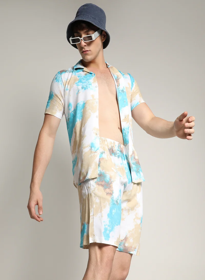كامبوس سوترا Men's Multivolour Tie-Dye Print Co-Ord Set For Casual Wear | Cotton Rayon Fabric | Clothing Set Crafted With Comfort Fit & High Performance For Everyday Wear